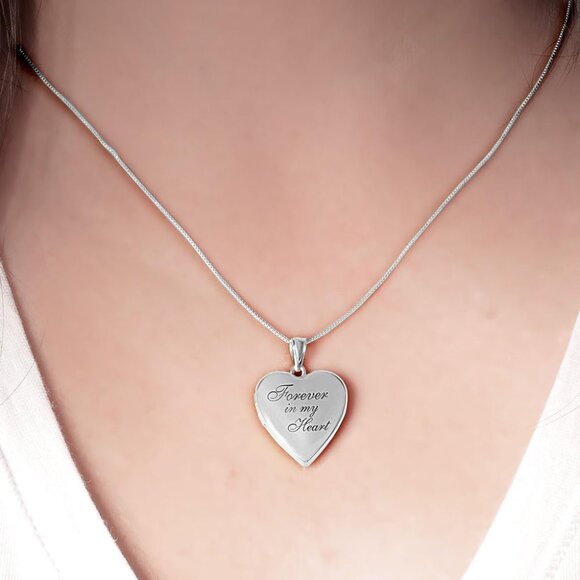 Personalized Silver Heart Locket Necklace for Women with Engraving and Photo Slo - Picture 6 of 7